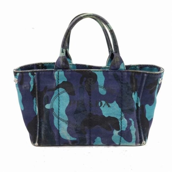 Prada Blue Camouflage Print Canapa Style Cross Body Satchel - Picture 1 of 8